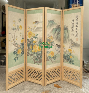 Bình phong gỗ hoa mẫu đơn